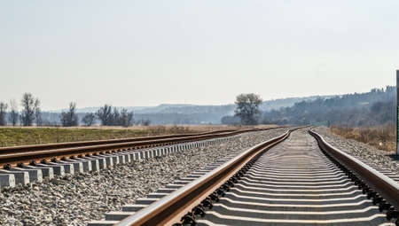 New railway with installed concrete sleepers.