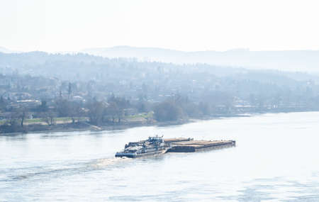 A tanker in motion on the Danube River in the city of Novi Sad.のeditorial素材