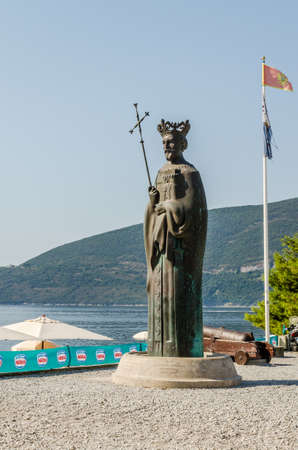 Herceg Novi, Montenegro - August 23, 2021: Bronze monument to the city's founder Tvrtko Kotromanic in Herceg Novi.のeditorial素材