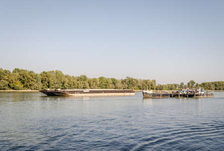 Anchored Tankers on the Danube River in Petrovaradin near the city of Novi Sad.