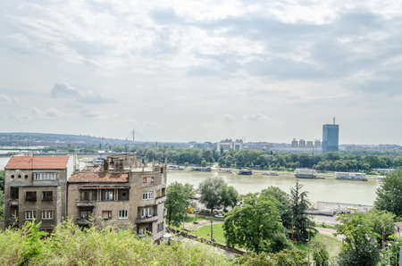 Belgrade, Serbia - July 29, 2014: The Old Fortress on Kalemegdan in the capital of Serbia, Belgrade. Panoramic view of the city of Belgrade from the Kalemegdan fortress.のeditorial素材