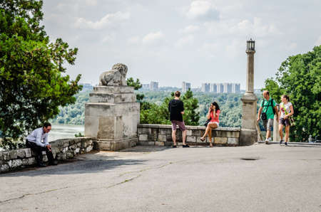 Belgrade, Serbia - July 29, 2014: The Old Fortress on Kalemegdan in the capital of Serbia, Belgrade.Visitors to the park at the Kalemegdan fortress in the city of Belgrade.のeditorial素材