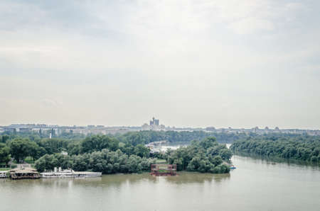 Belgrade, Serbia - July 29, 2014: The Old Fortress on Kalemegdan in the capital of Serbia, Belgrade. A panoramic view of the confluence of the Sava River and the Danube River.のeditorial素材