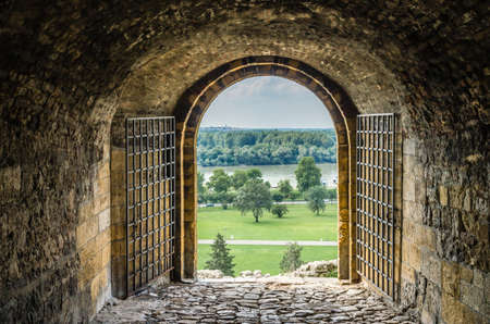 Belgrade, Serbia - July 29, 2014: The Old Fortress on Kalemegdan in the capital of Serbia, Belgrade. "Kralj kapija" gate at Kalemegdan fortress.のeditorial素材