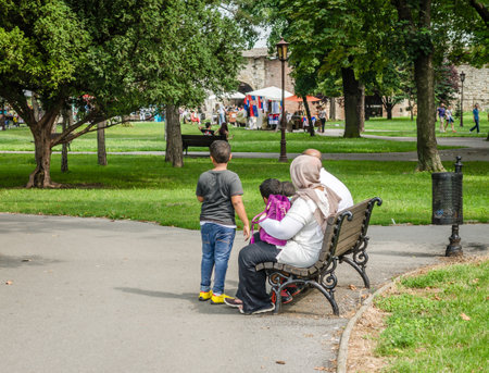 Belgrade, Serbia - July 29, 2014: The Old Fortress on Kalemegdan in the capital of Serbia, Belgrade.Visitors to the park at the Kalemegdan fortress in the city of Belgrade.のeditorial素材