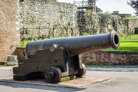 Belgrade, Serbia - July 29, 2014: The Old Fortress on Kalemegdan in the capital of Serbia, Belgrade. Old cannon at the Kalemegdan fortress.のeditorial素材