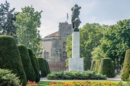 Belgrade, Serbia - July 29, 2014: The Old Fortress on Kalemegdan in the capital of Serbia, Belgrade. Monument of Gratitude to France in front of Kalemegdan fortress.のeditorial素材