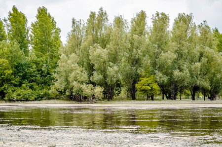 A panoramic view of the constructed artificial lake. A panoramic view of the constructed artificial lake, in the summer period of the year.の写真素材