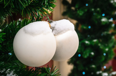 Traditional New Year decorations for the Christmas tree. Placed traditional New Year decorations for the Christmas tree. Decorative Christmas balls for the Christmas tree.の写真素材