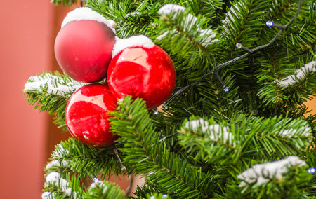 Traditional New Year decorations for the Christmas tree. Placed traditional New Year decorations for the Christmas tree. Decorative Christmas balls for the Christmas tree.の写真素材