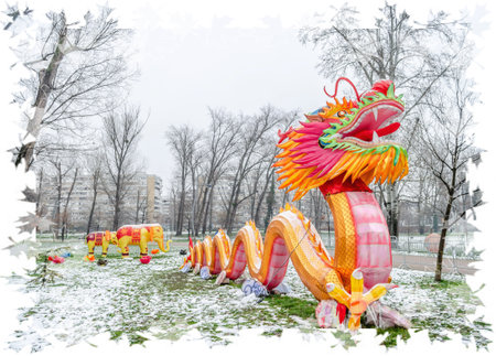 Traditional lanterns on display at the Chinese Light Festival in Novi Sad.の写真素材