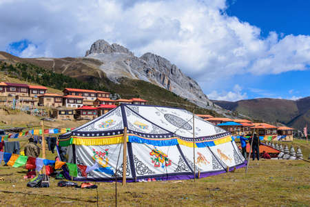 Tibetan style tent under Mt. Zaga,it was used for welcome distinguished visitors.