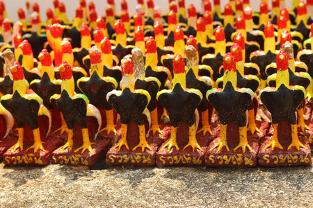 colorful of cocks statue at the templeの写真素材