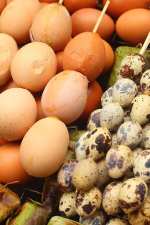 Grilled chicken eggs on the stove.の写真素材