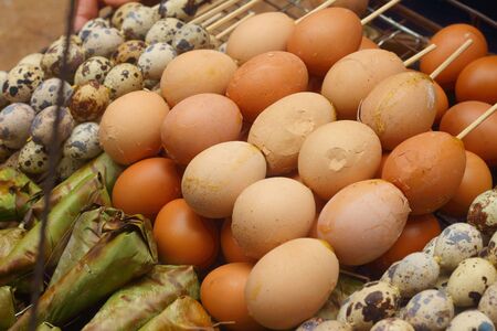 Grilled chicken eggs on the stove.の写真素材