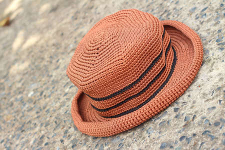 Brown hat on a background of cement.の写真素材