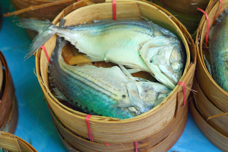 Mackerel fish on a table in the marketの写真素材