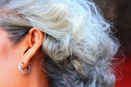 White Hairs on the back of the elderly.の写真素材