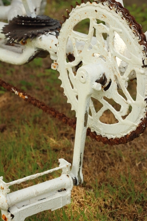 Sprocket of bikes parked at the park.