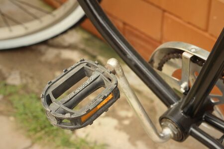 Footrest of bikes parked in the park.の写真素材