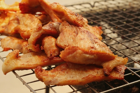 Pork roast on the stove at the marketの写真素材