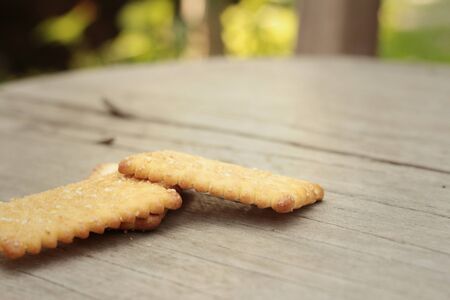 Tasty of crackers on a wood table