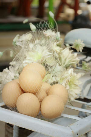 Eggs with beautiful flowers in a garden
