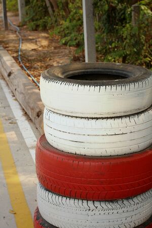 Tires on the road at the speedway.の写真素材
