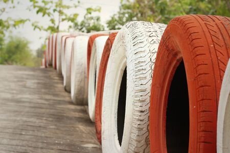 Tires on the road at the speedway.の写真素材
