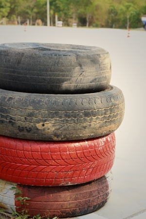 Tires on the road at the speedway.の写真素材