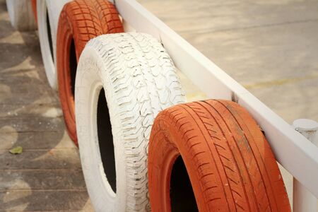 Tires on the road at the speedway.の写真素材