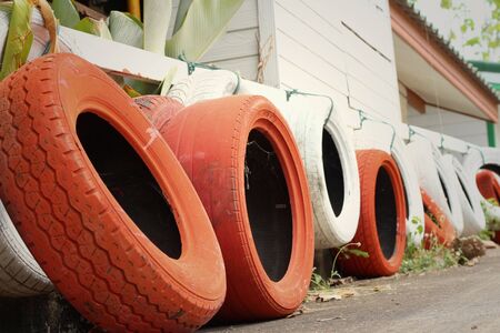 Tires on the road at the speedway.の写真素材