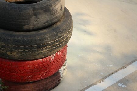 Tires on the road at the speedway.の写真素材