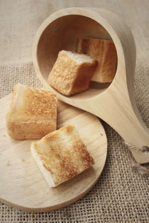 Breads on background of brown at market.