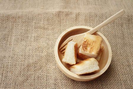 Breads on background of brown at market.の写真素材