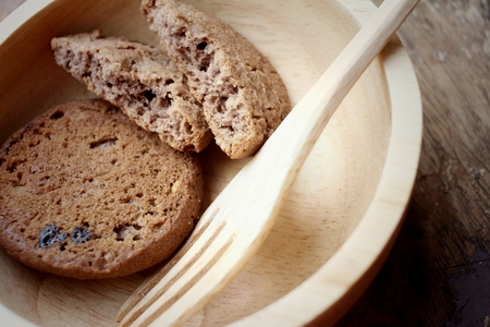 Chocolate chip cookies on background of brown.の写真素材