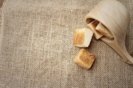 Breads on background of brown at market.の写真素材