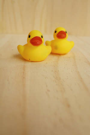 Yellow rubber duck on background of brown.の写真素材