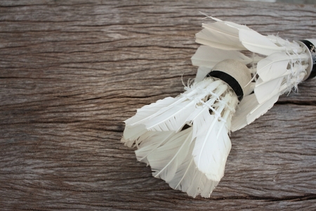 Shuttlecock on cement background at badminton court.の写真素材