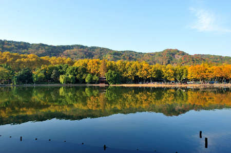 West Lake in Hangzhou during autumnの写真素材