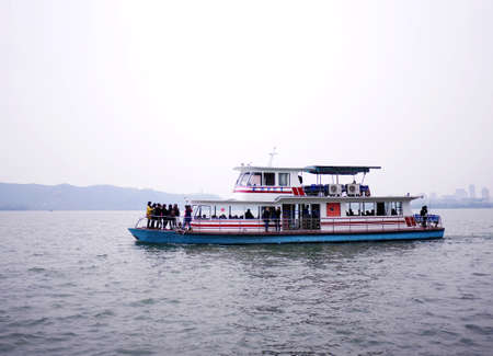 Yacht on the West Lake in Hangzhouのeditorial素材