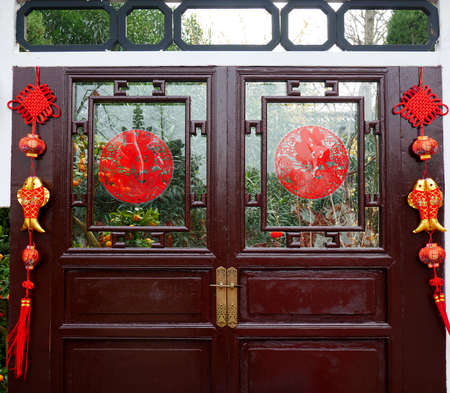 Chinese style wooden doorsの写真素材