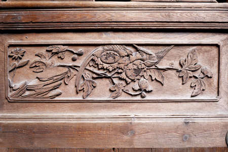 Close up to a wood carved panel のeditorial素材
