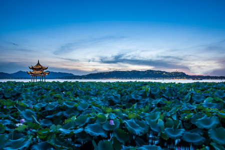 Hangzhou West Lake night viewの写真素材