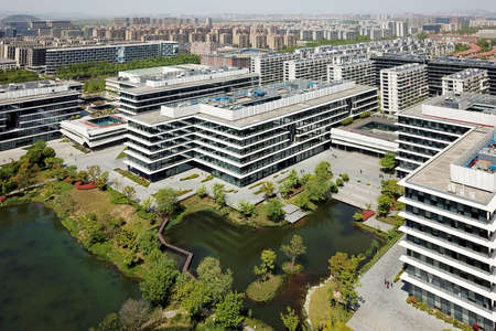Aerial photo Alibaba Xixi Parkのeditorial素材