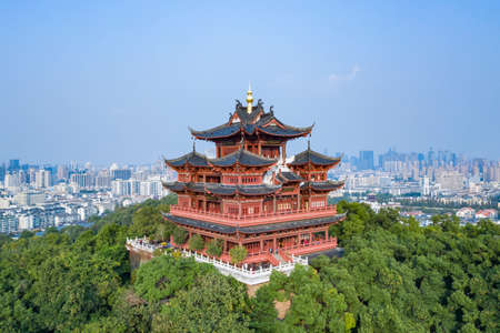 Aerial photography Hangzhou Chenghuang Pavilionのeditorial素材