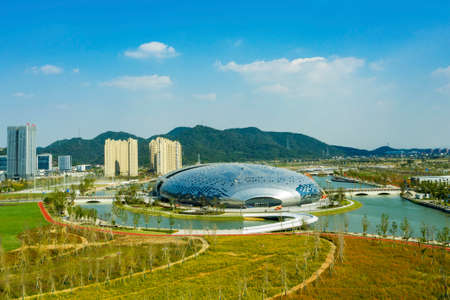 Aerial photography Deqing International Conference Centerのeditorial素材