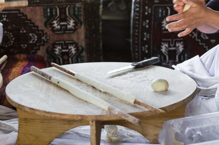 Turkish pancake.Gozleme  is a traditional savory Turkish flatbread and pastry dish, made of hand-rolled leaves of yufkaの写真素材