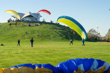 Samsun, Turkey - November 19, 2016: Paragliding lessons for new beginners course on the parkのeditorial素材