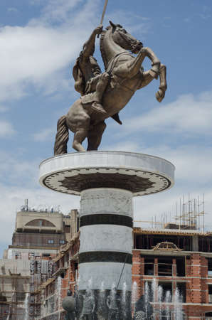 Skopje, Macedonia - 26 June, 2017: Alexander the Great Monument in Skopje, Macedonia. The monument of Alexander the Great at Macedonia Square.のeditorial素材